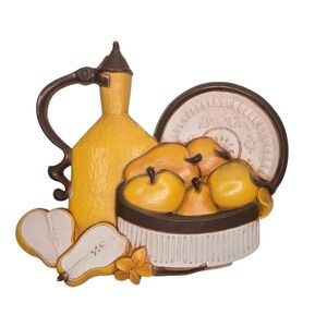 Vintage 1980s Syroco Homco Pitcher & Pears Kitchen Wall Plaque Harvest Gold